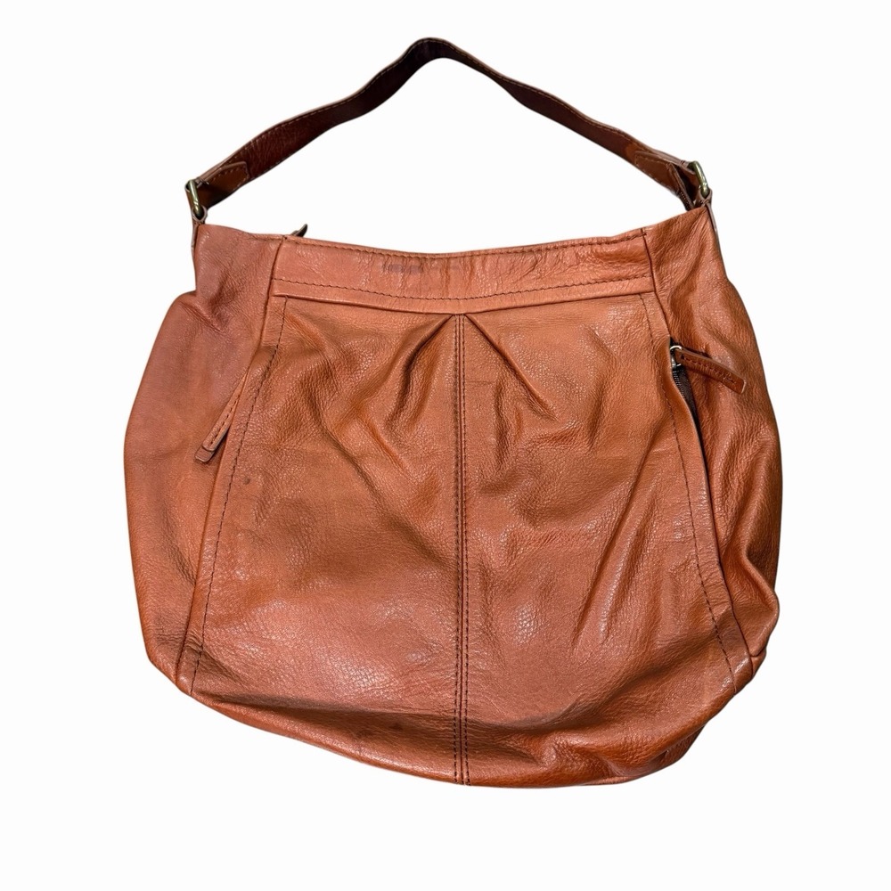 American Leather Co Austin Cognac Brown Pebbled Leather Hobo Shoulder Bag Zipper - Picture 2 of 11